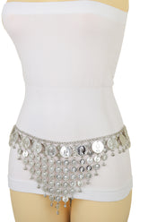 Silver Metal Chain Coin Charms Bling Belt Belly Dance Hip High Waist S M L